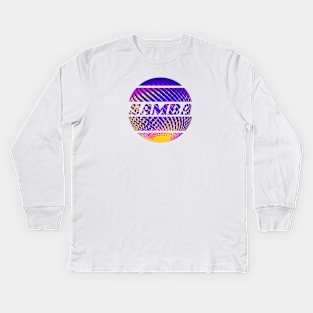 Purple yellow disco ball with the inscription "Samba". Kids Long Sleeve T-Shirt